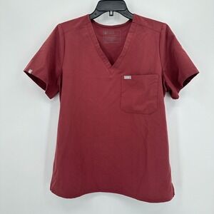 Figs Technical Collection Scrub Top Womens L Maroon Short Sleeve Medical Uniform